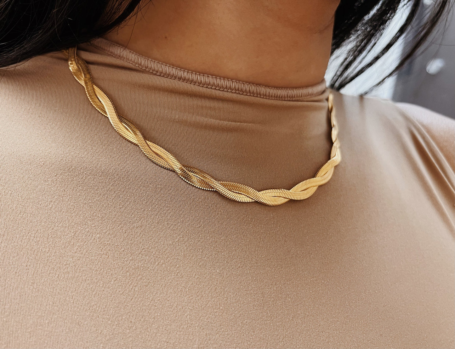 Gold Twisted Herringbone Chain